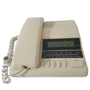 VTG AT&T CRT 330 Beige Corded Desk Phone w/ Digital Clock, Alarm & AM/FM Radio
